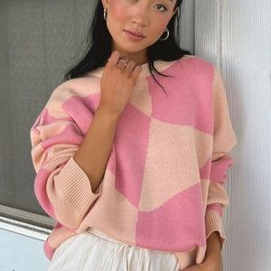 Luca & Grae Orange/Pink Checkered Sweater - Size M